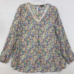 Vince Camuto size 2X Colorful V neck Soft Flowy Long Sleeve Blouse Office Work